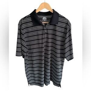 Slazenger Men's Black White Striped Golf Performance Polo Shirt, Large